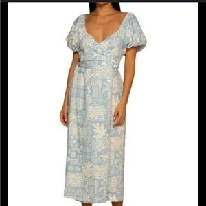 Shore midi wrap Blue and White Dress in Caribbean blue